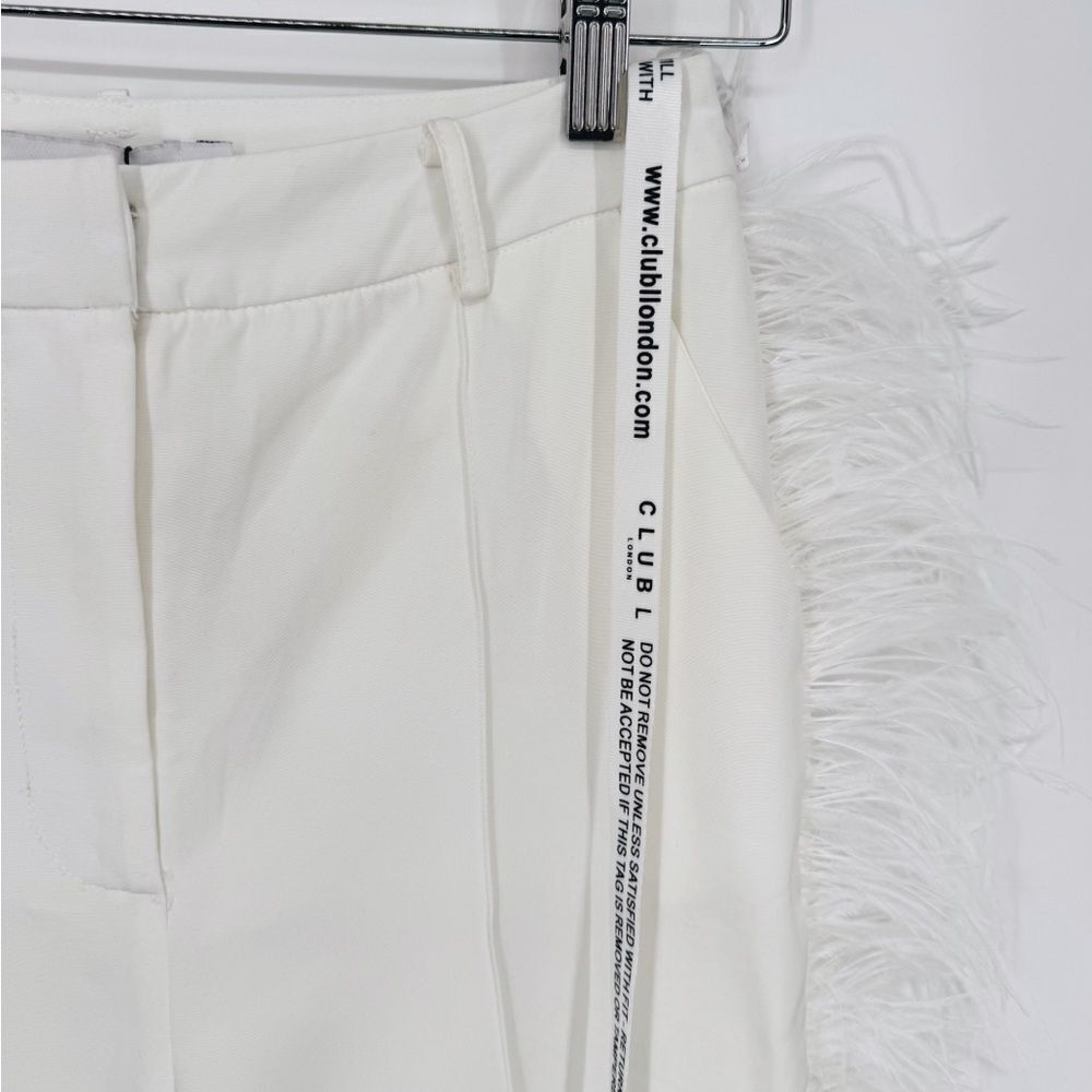 Club L London Count Me In White Tailored Feather Trim Trousers Sz‎ 2 NWT - Picture 8 of 14